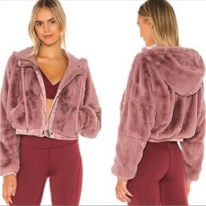 Free People Movement Love It Faux Fur Crop Hooded Jacket Blush Pink Small